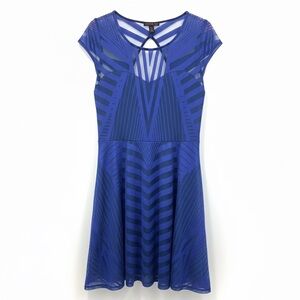 126 | Material Girl Cobalt Blue Geometric Mesh Fit & Flare Dress - Size Large